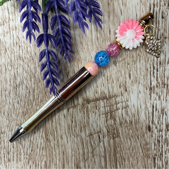 Writing Pen Evil Eye Flower Artisan Beaded Silicone m Custom Handcrafted Office - Picture 6 of 9